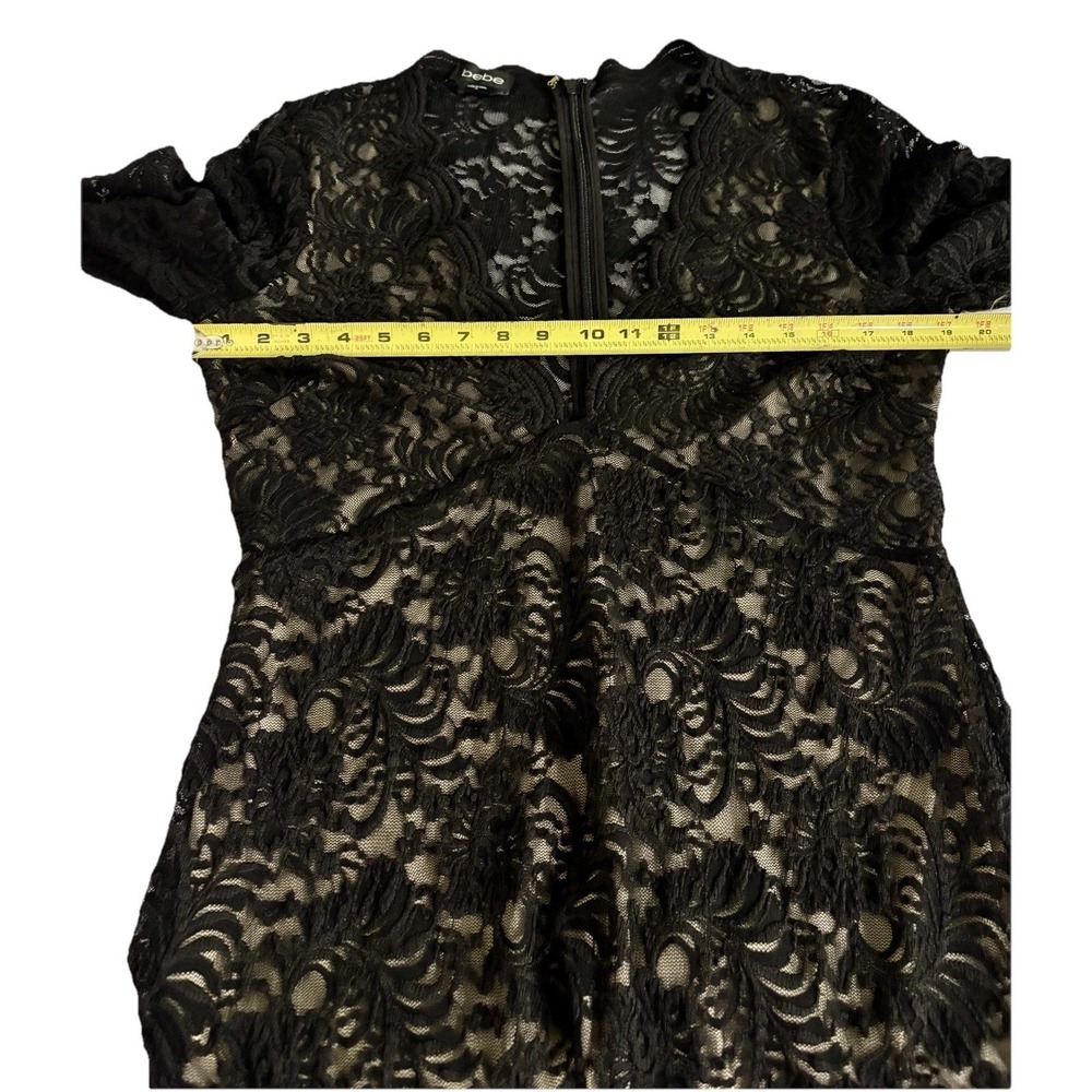 Y2K Bebe XL Blk ivory lace overlay deep vneck scallop top dress Evening Siren - Picture 4 of 13